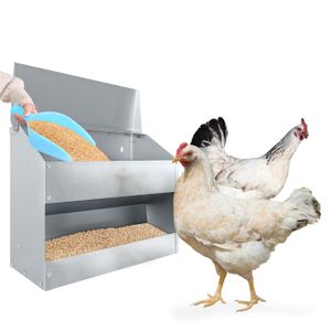 MANGEOIRE - TRÉMIE Aufun Distributeur automatique 15 kg en acier inoxydable pour volaille mangeoires avec couvercle pour poules, canards, oies.