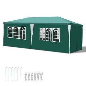 TONNELLE - BARNUM Yakimz Tonnelle de jardin réception avec parois latérales fenêtres Tonnelle  Camping portable Verte 3x6m TENTE DE DOUCHE