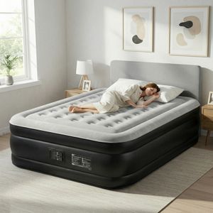 Matelas Auto-Gonflant 2 Personnes 140x200cm Avec Pompe Intégrée - Lit Invité Confortable Pour Camping