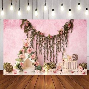 Couronne de fleurs roses et dorées Toile de fond florale en bois pour anniversaire 2,1 x 1,5 m Décoration de studio photo