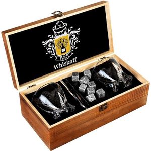 Coffret cadeau de 9 pierres /à whisky en st/éatite naturelle et granite avec bo/îte en bois et pochette en soie de qualit/é sup/érieure Cadeau id/éal pour homme