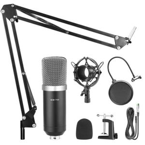 Blanc Professionnel Microphone à Condensateur avec le Support de Pince Anti-Choc Micro Studio Enregistrement Sonore Dynamique 