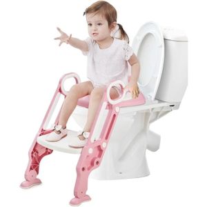 RÉDUCTEUR DE WC GOPLUS Siège de Toilette Enfant Pliable avec Marches Larges, Escalier Toilette Enfant avec Échelle Marche, Rose