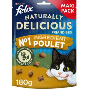 FRIANDISE FELIX® Naturally Delicious riche en Poulet avec une touche d'Herbe à Chat - 180g- Friandises pour chats adultes