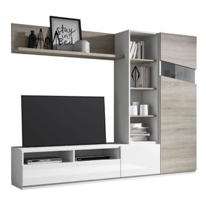 Composition Tv Murale Design Laquée Blanche Birdy Grande Bibliotheque Blanche Achat Vente Pas Cher