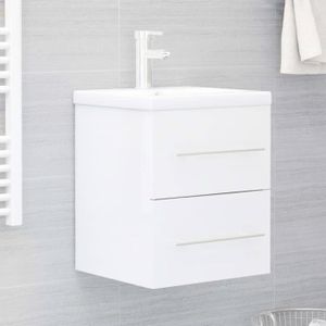 MEUBLE SOUS-ÉVIER LEH-Armoire d'évier avec lavabo intégré Blanc brillant Aggloméré-LEH3099038
