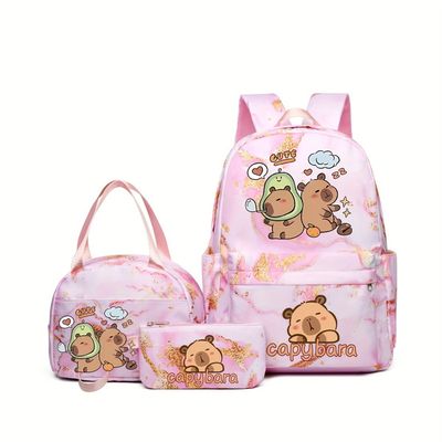 Sac à Dos Capybara Ensemble 3 Pièces - Grand Capacité 18L, Trousse & Sac Bandoulière - Pour École
