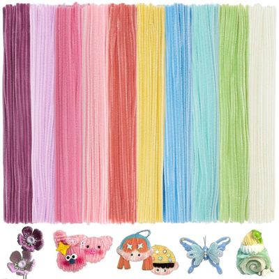 Kit De Fleurs DIY 300 Pièces En Fil Chenille Pastel – Roses, Tulipes, Lavande – Avec Tiges, Ruban Et Papier Cadeau