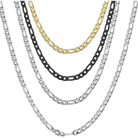 Collier Chaîne Figaro En Acier Inoxydable 316L - 6mm De Large, 51cm De Long - Pour Homme Et Femme, Bijou Tendance