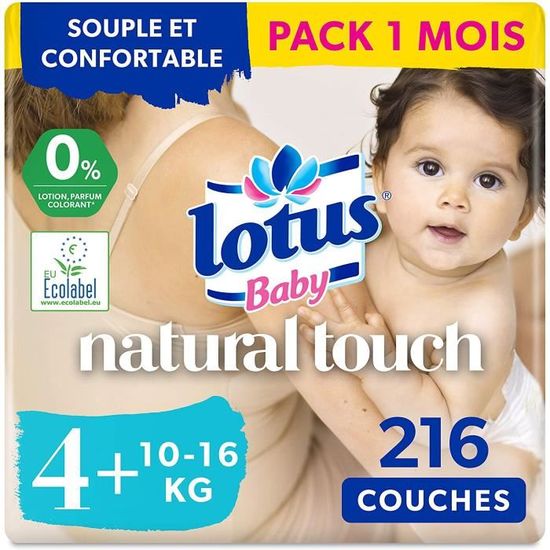 Lotus Baby Natural Touch - Couches Taille 4+ (10-16 kg) - lot de 6 paquets  de 36 couches (216 Couches en totale) - Cdiscount Puériculture & Eveil bébé