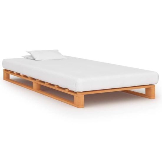 Chambre Cadre de lit simple 100x200 cm Lit enfant-adlulte pour 1 personne de palette Marron Bois de pin massif |7056