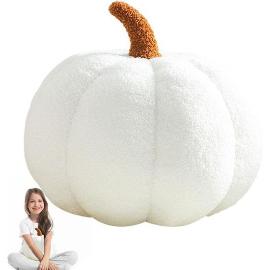 Coussin Peluche En Forme De Citrouille - 23 Cm - Blanc - Décoration Mignonne Pour Salon, Chambre, Halloween