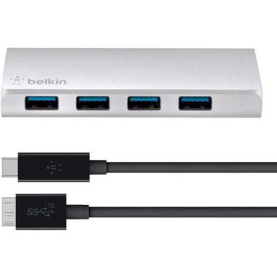 BELKIN Hub 4 ports en alminium brossé USB 3.0 + Câble USB-C