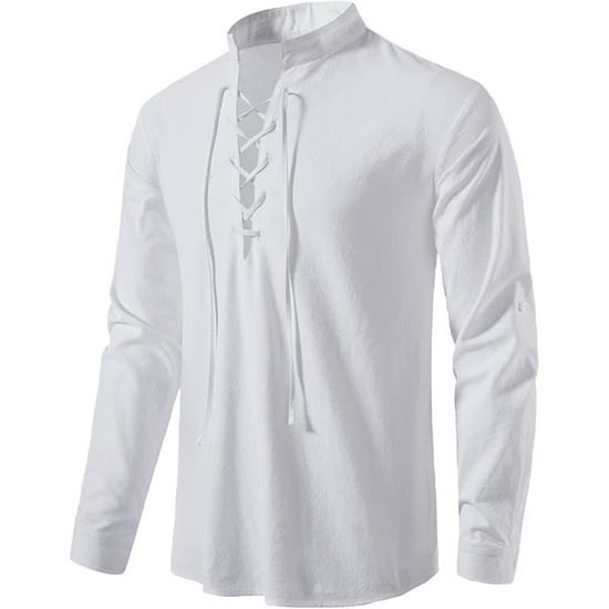 Quieti Homme Coton Manches Longues, Col Pointu Plaid Tissé Chemise