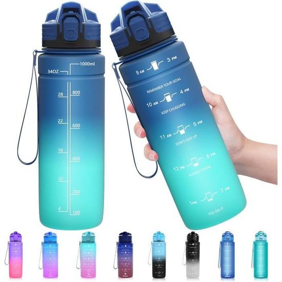 Motswedi Gourde, 500ML Avec De La Paille, Gourdes Enfant, Sans BPA, Gourde Sport, Bouteille D'eau De Motivation Avec Marqueur De Temps, Bouteille Enfant Paille Pour École, Sport, Yoga - Rose&Cyan