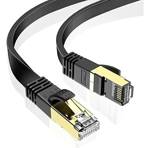 Cable Cat 8 2m Plat Rj45Cable LAN avec Connecteurs Plaqués Or
