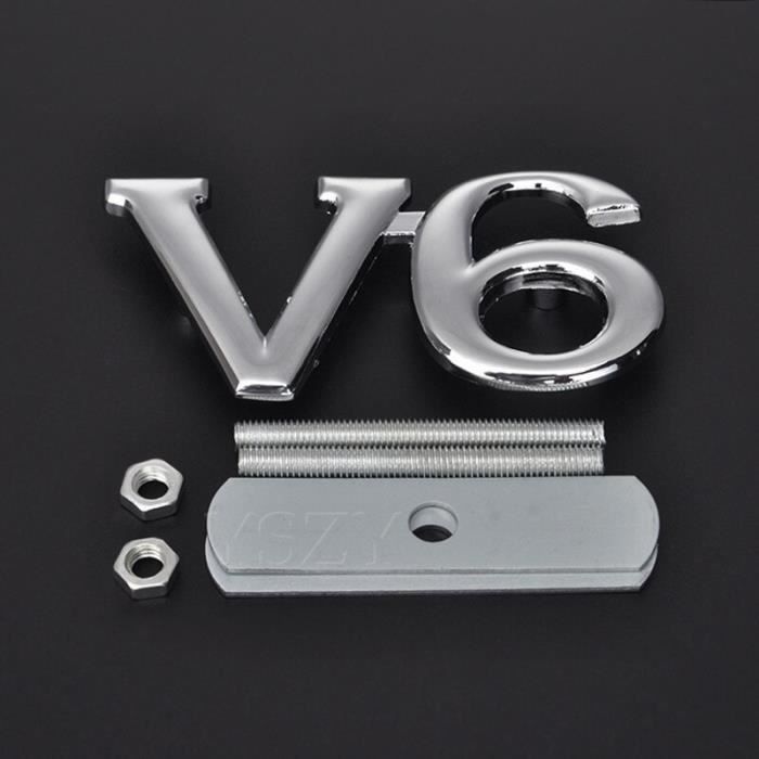 Emblème V6 Chromé 3D - Autocollant Métal Pour Voiture - Universel Tuning - 8.5x3.0 Cm