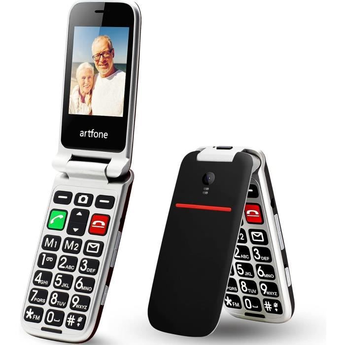 artfone Téléphone Portable Senior Débloqué avec Grandes Touches - Bouton SOS - Radio FM - Haut-Parleur de Boîte - écran de 2,4 Pouce