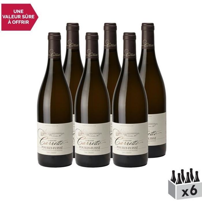 Pouilly-Fuissé Les Crays Blanc 2018 - Lot de 6x75cl - Domaine Carrette - Vin AOC Blanc de Bourgogne - Cépage Chardonnay