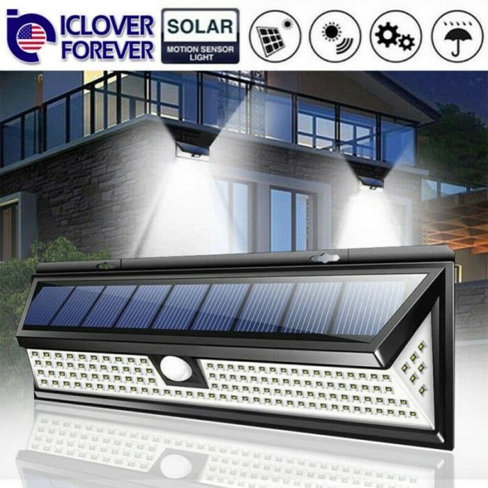 118 LED Lampe Solaire 1000 Lumens Applique Mural PIR Mouvement Capteur IP65 Étanche Jardin Extérieur