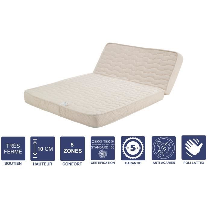Matelas Très Ferme Pour BZ 160x200 x 10 cm + Oreiller Visco - Dim Assise 60 cm - Déhoussable Housse Lavable - 5 zones de Confort