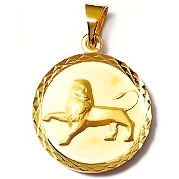 Pendentif médaille  zodiaque lion en plaqué or