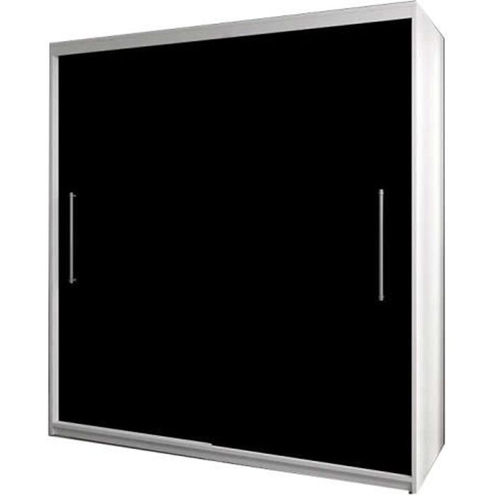 Armoire de chambre avec 2 portes coulissantes - tringle et étagères - Style contemporain - Blanc+Noir - L 204 cm - NICO