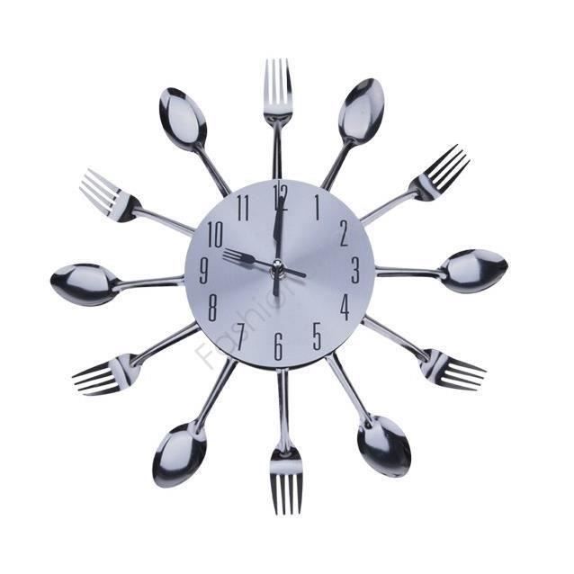 FE Élégant Cool Design moderne Horloge murale Argent coutellerie de cuisine Ustensile Vintage Design Horloge m..... - FECYA0310A1568