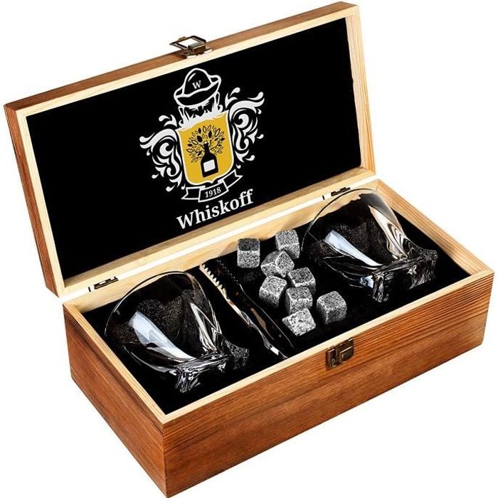 Ensemble de Verres à Whisky de 2 - Coffret Cadeau - Scotch Rocks Pinces, sous-Verres, Pierres de Réfrigération & Verres à Bar - V