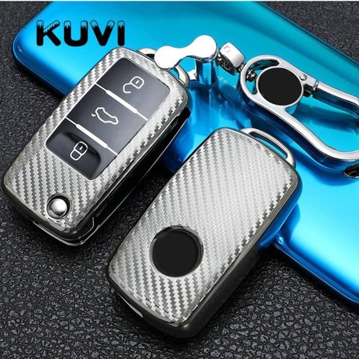 Coque clé,Style de voiture TPU souple etui clés, accessoires pour VW Polo Golf Passat pour Skoda - Type silver with keychain