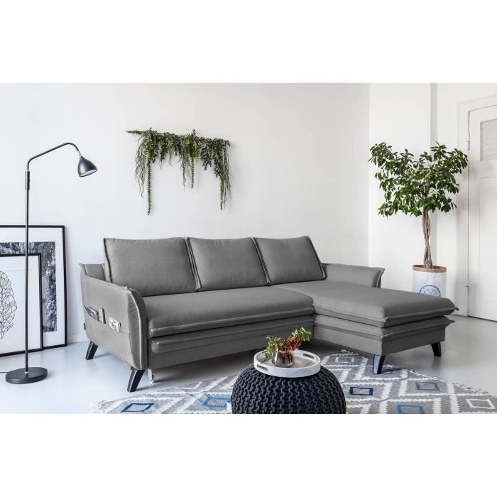 Canapé d'angle 4 places Gris Contemporain Confort