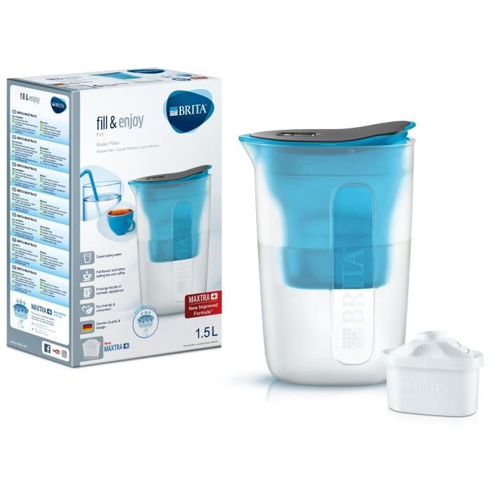 BRITA Carafe filtrante FUN Bleu + 1 Cartouche de rechange