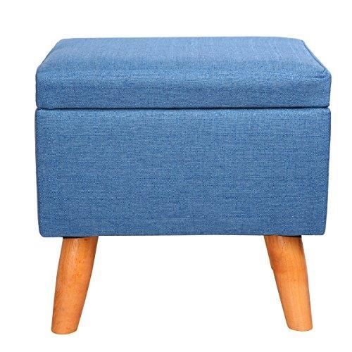 Eshow Pouf Tabouret Repose-Pieds Cube de Stockage Boîte de Rangement Asseoir Boîte de Siège Coffre de Rangement Bleu Gris Grand Pe