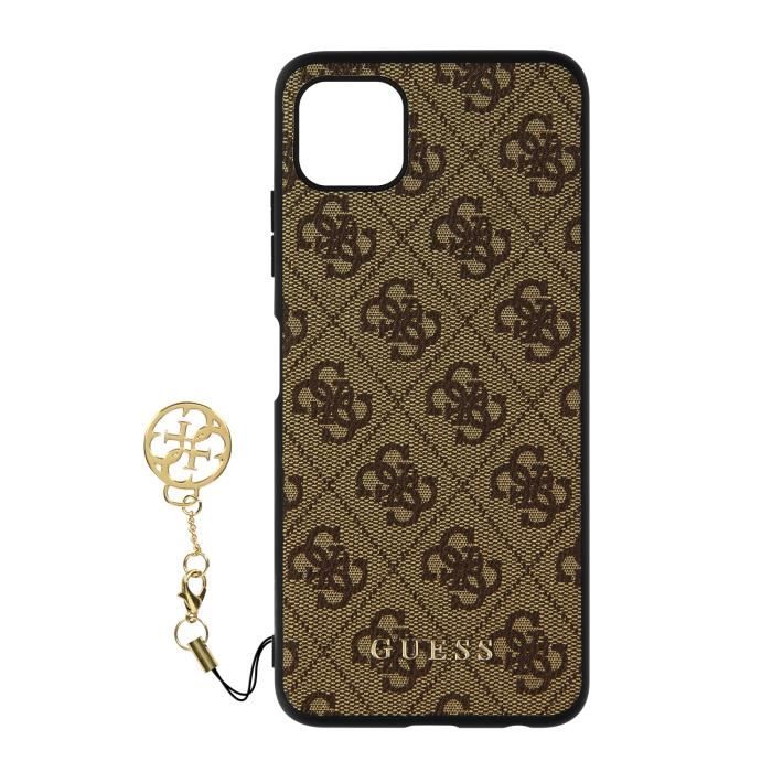 Coque Samsung A22 5G Bi-matière Finition Aspect Cuir 4G Charms Guess Marron