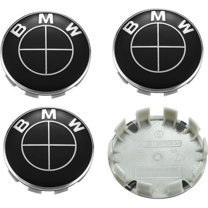 4 Logo Bmw plein noir 68mm Centre De Roue Cache Moyeu Jante Emblème Jantes Insigne