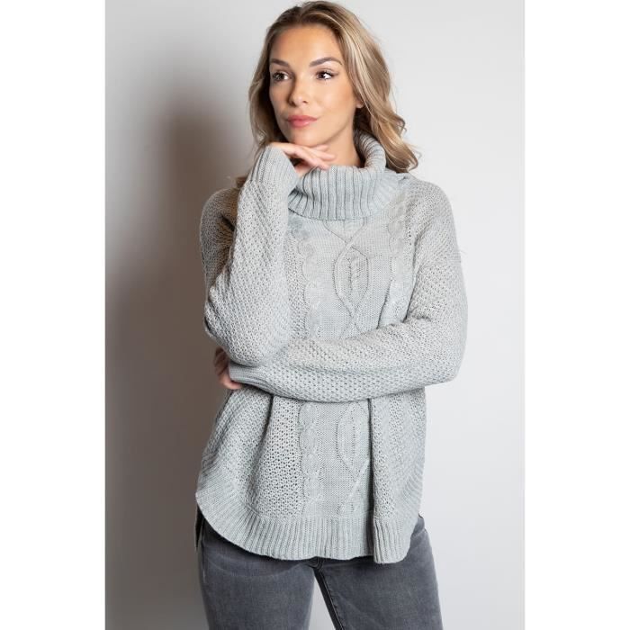 DEELUXE Pull jacquard à col roulé JUMPY Light Grey Mel
