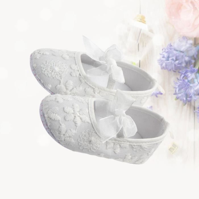 Chaussures bébé à semelle souple en dentelle Bowknot de marche assiettes pour tout-petits enfants filles - 11 (blanc) SLIP-ON