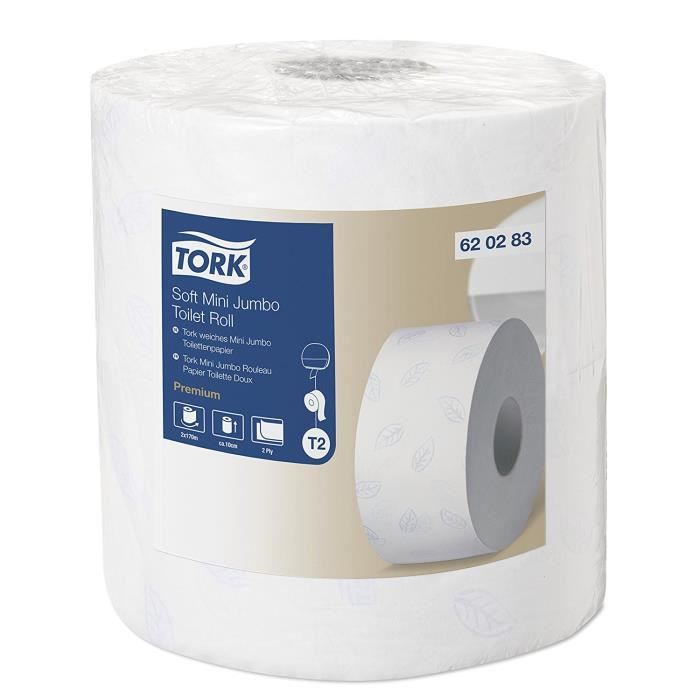 Lot de 2 bobines papier toilette Premium mini Jumbo 170 m T2 D18,5 cm, H19,4cm