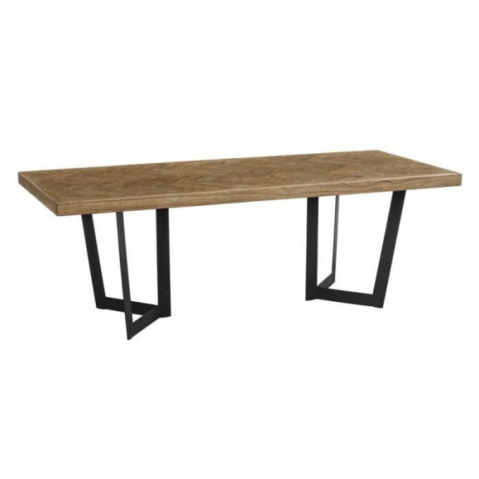 Table de repas rectangulaire 220 cm Bois parqueté/Métal - IFRANE - L 220 x l 90 x H 76