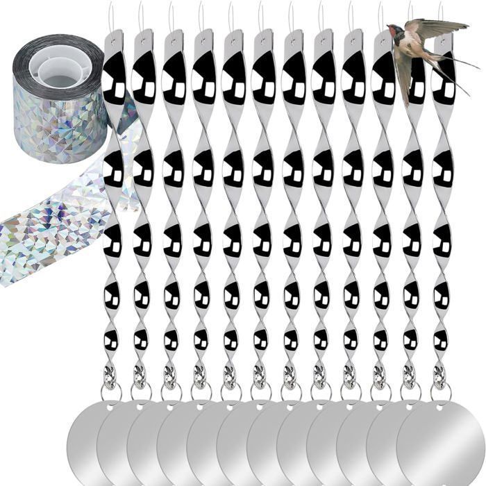 12Pcs Effaroucheur Oiseaux Avec Bande Répulsive Oiseaux 50m, Répulsif Réfléchissants Spirale