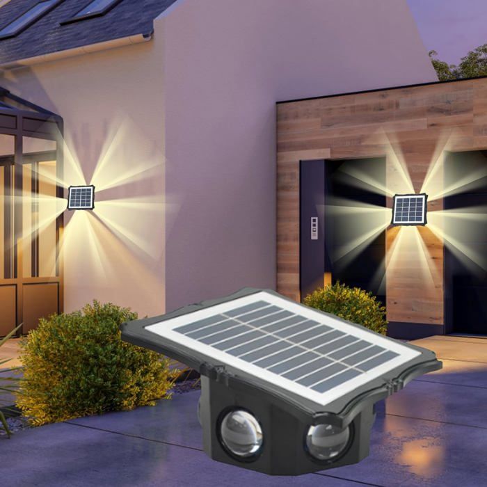 Lot De 4 Appliques Murales Solaires Extérieur - LED Blanc Chaud Et 3 Couleurs, étanche IP44