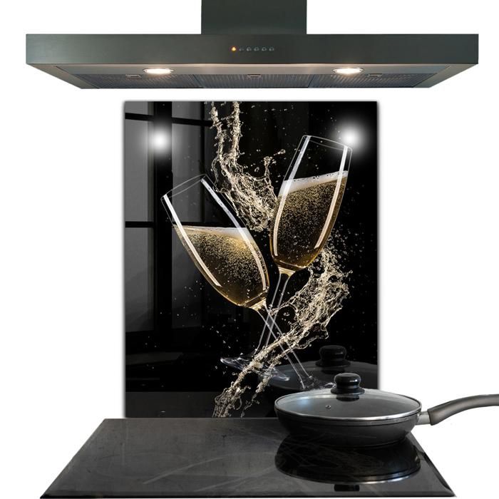 Crédence Cuisine En Verre Trempé 4 Mm - Motif Verres De Champagne 90x75 Cm