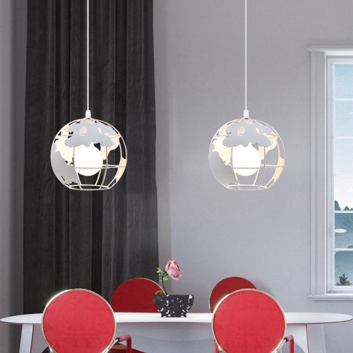 SNOGOLD Suspension Industrielle Rétro en Métal E27 Luminaire Vintage Lustre Forme de la Terre Ø20cm Blanc pour Salon Chambre Hôtel