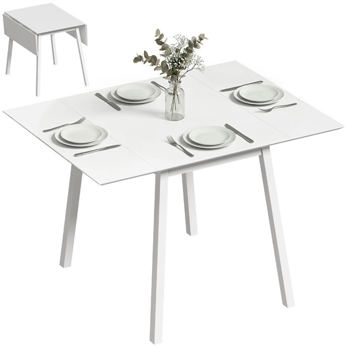 Table de cuisine pliable - HOMCOM - avec plateau rabattable - pour 2 à 4 personnes - en bois - blanc