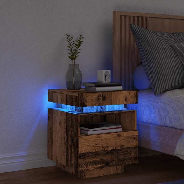 Armoire de chevet - SWEETY - Table de nuit - avec lumières LED vieux bois 40x39x485 cm c9