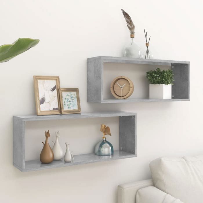 Étagères murales cube - vidaXL - 2 pcs - Gris béton - Bois dingénierie - 60x15x23 cm