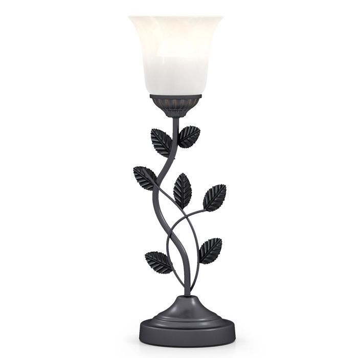Lampe de Table LED Rétro COSTWAY-Abat-jour en Verre Tulipe Feuilles en Métal-E27 60W-Interrupteur-Ampoule Non Incluse-Chambre Salon