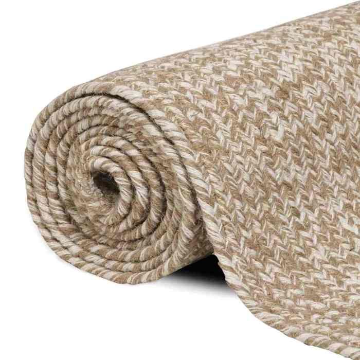 Tapis en jute - vidaXL - 60x110 cm - Naturel et blanc - Rectangulaire - Moderne - Lavable en machine - Usage intérieur