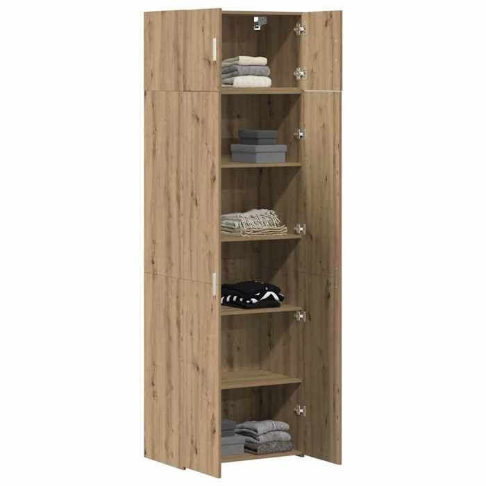 Armoire de rangement chêne artisanal - vidaXL - 70x42.5x225 cm - 4 portes - Assemblage requis - Bois dingénierie
