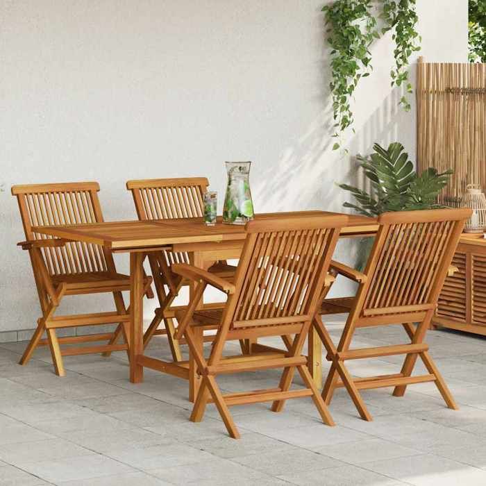 Ensemble de jardin en bois de teck - vidaXL - 5 pièces - Bois de teck massif - Extensible 110-160 cm - Trou pour parasol
